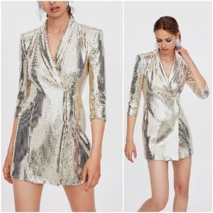 Zara Gold Sequin Blazer Dress size XL